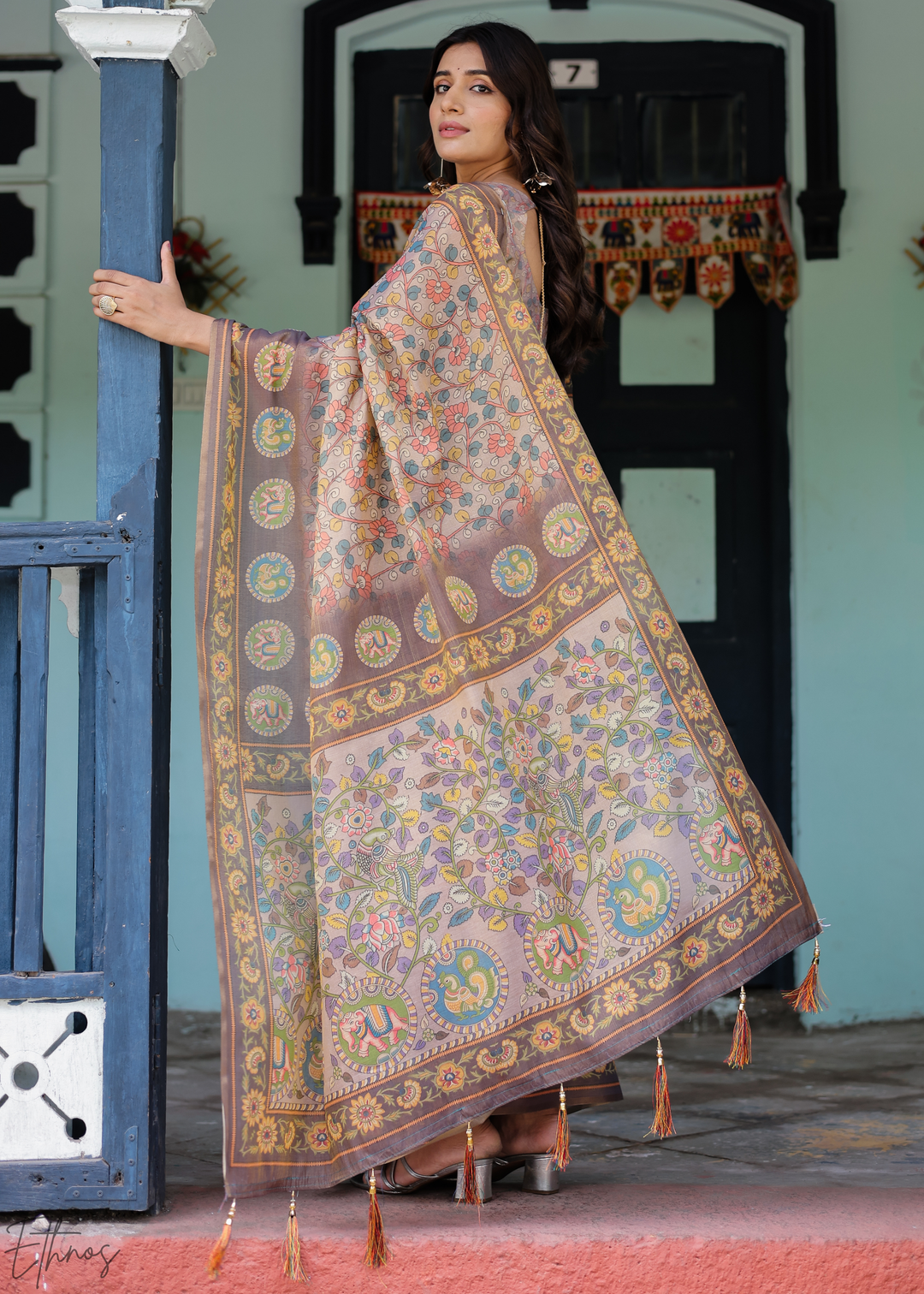Taupe Royal Heritage Cotton Linen Saree