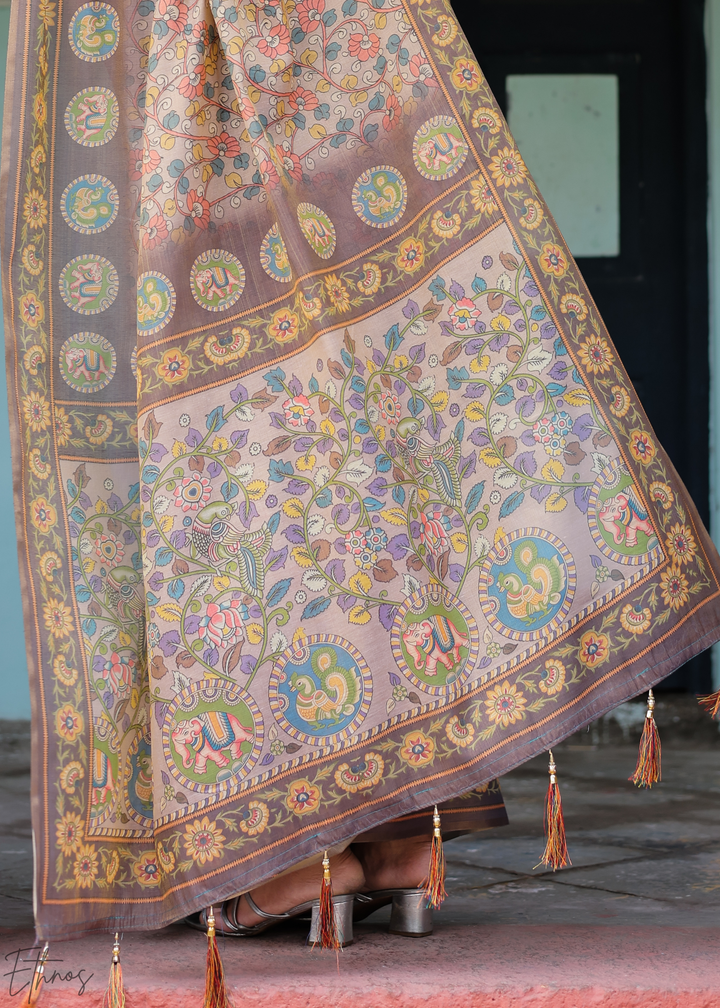 Taupe Royal Heritage Cotton Linen Saree