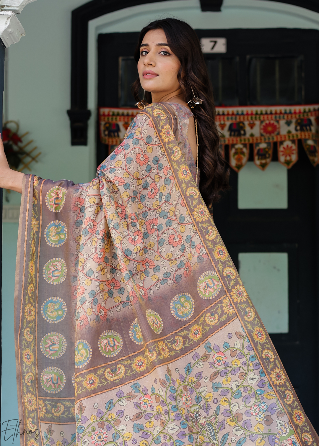 Taupe Royal Heritage Cotton Linen Saree