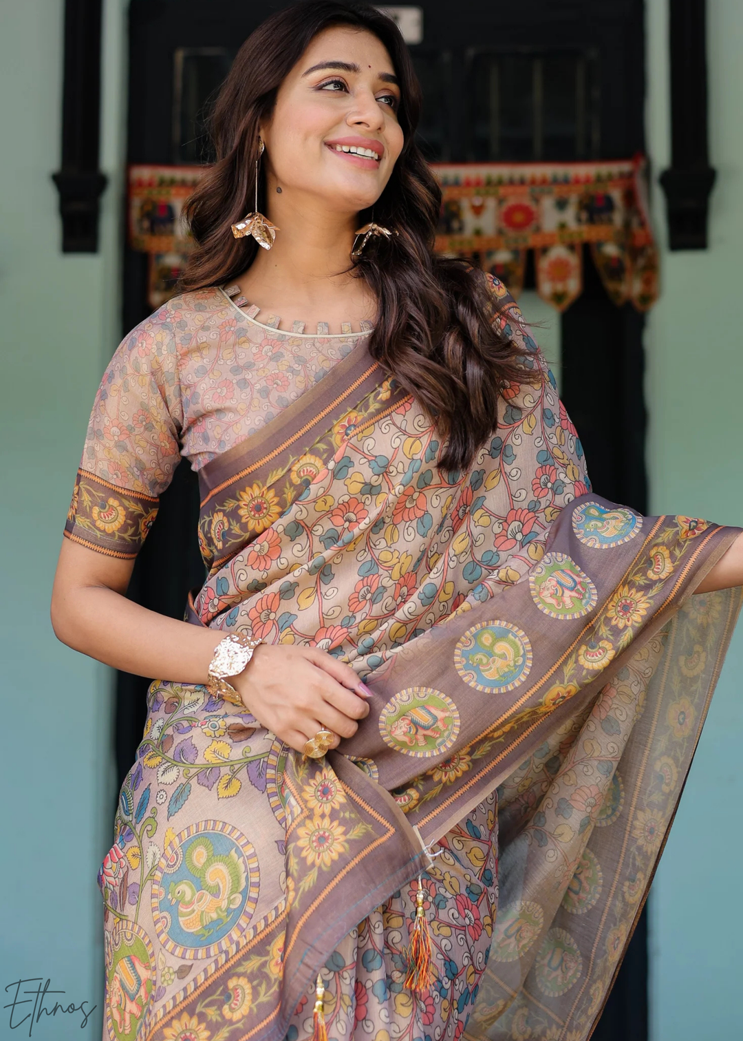 Taupe Royal Heritage Cotton Linen Saree