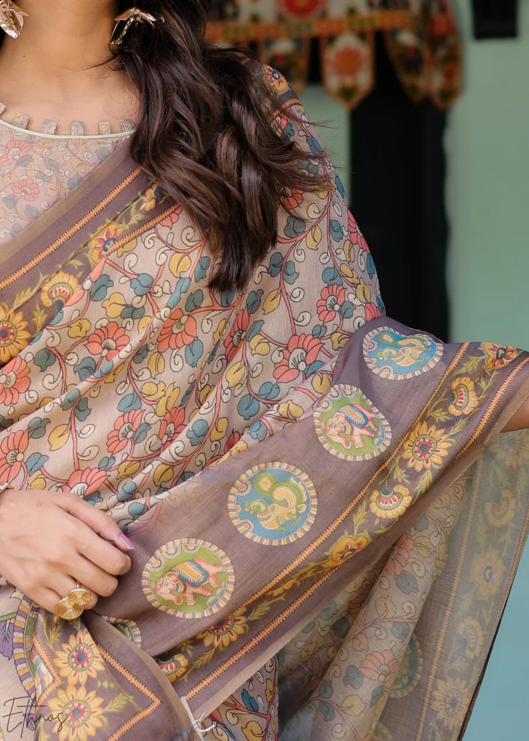 Taupe Royal Heritage Cotton Linen Saree