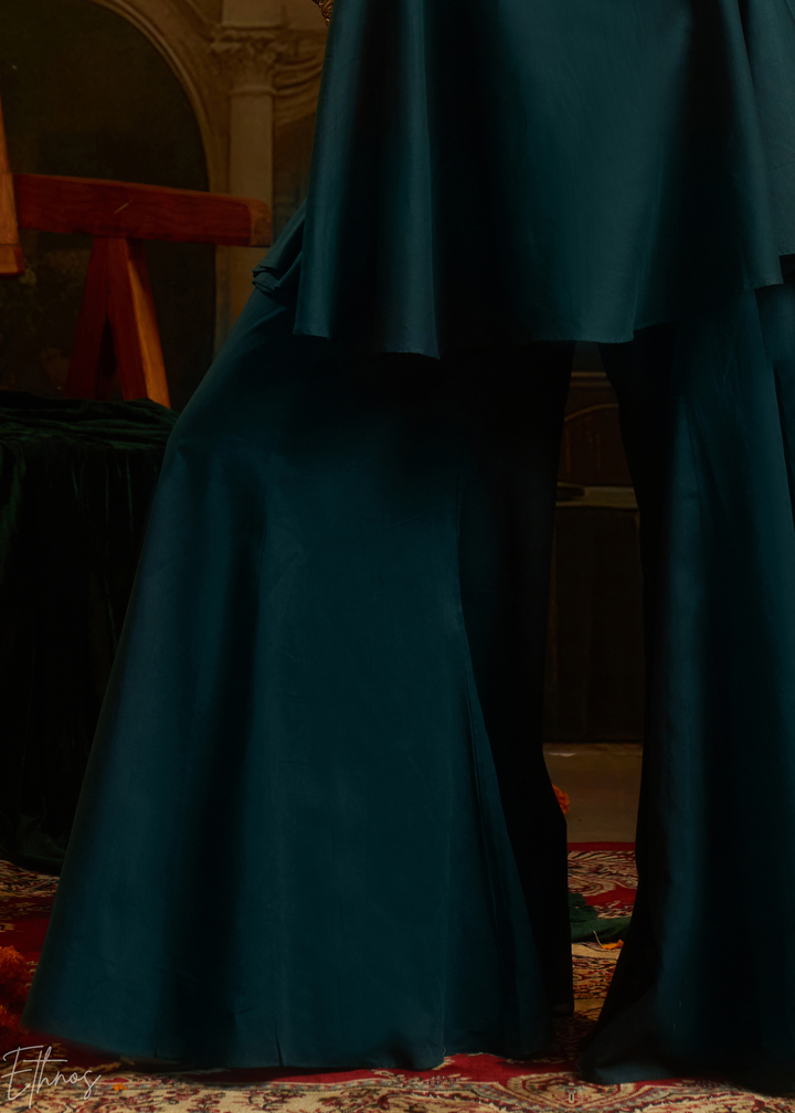 Teal Blue Colorful Geometric Embroidered Mul Cotton Sharara Suit
