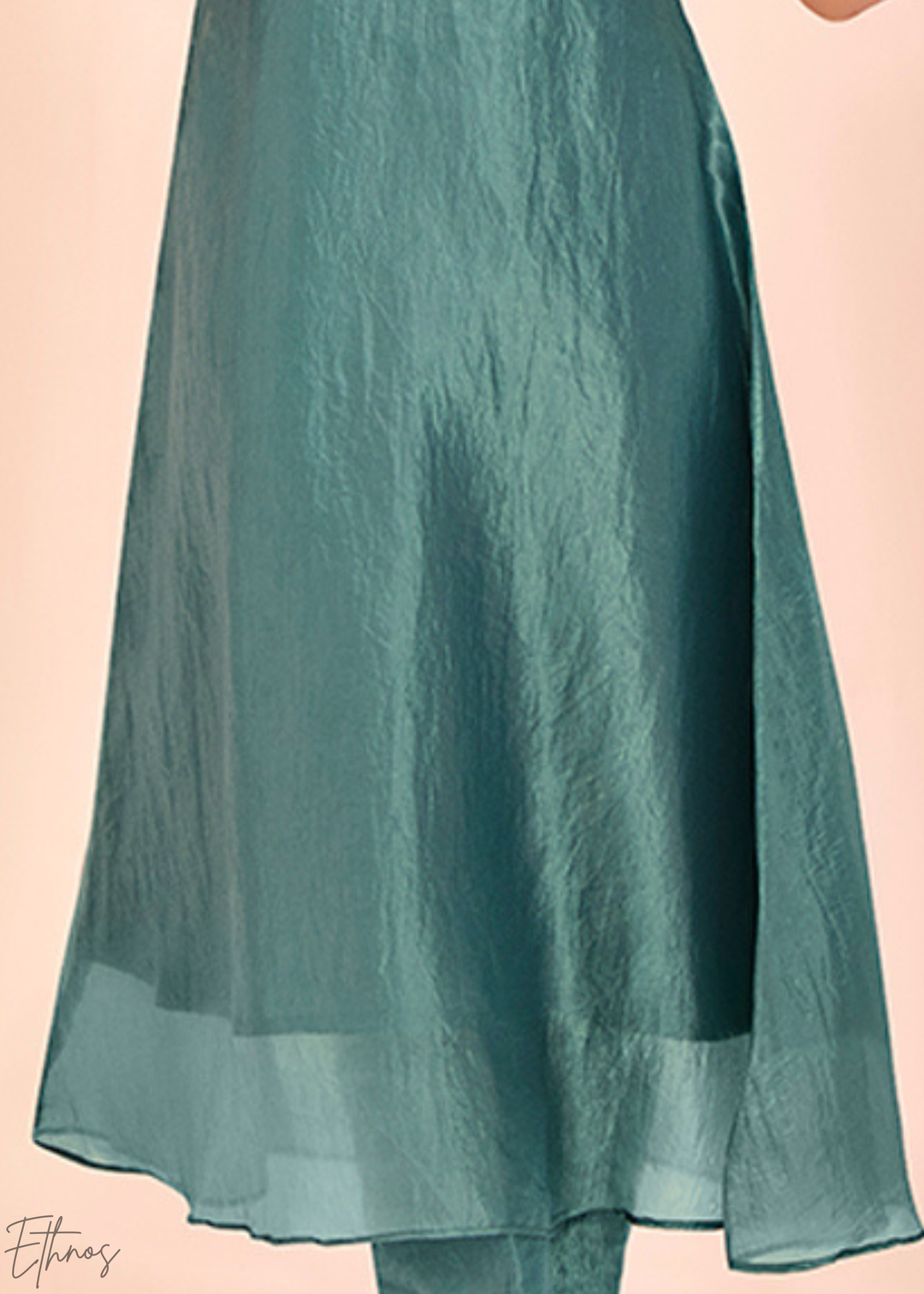 Aqua Blue Embroidered Organza Frock Kurti Palazzo Set