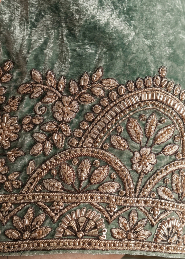 Teal Blue Embroidered Silk Palazzo Suit