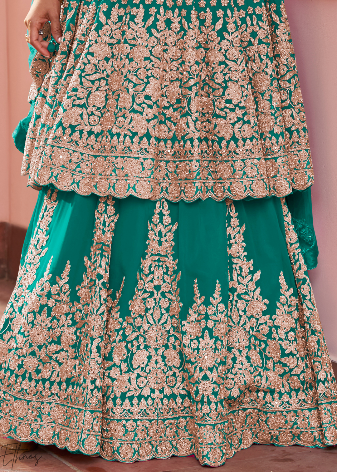 Teal Green Georgette Anarkali Lehenga Suit