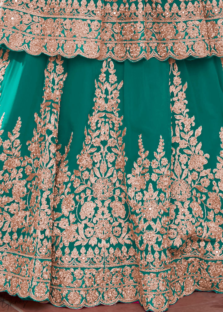 Teal Green Georgette Anarkali Lehenga Suit
