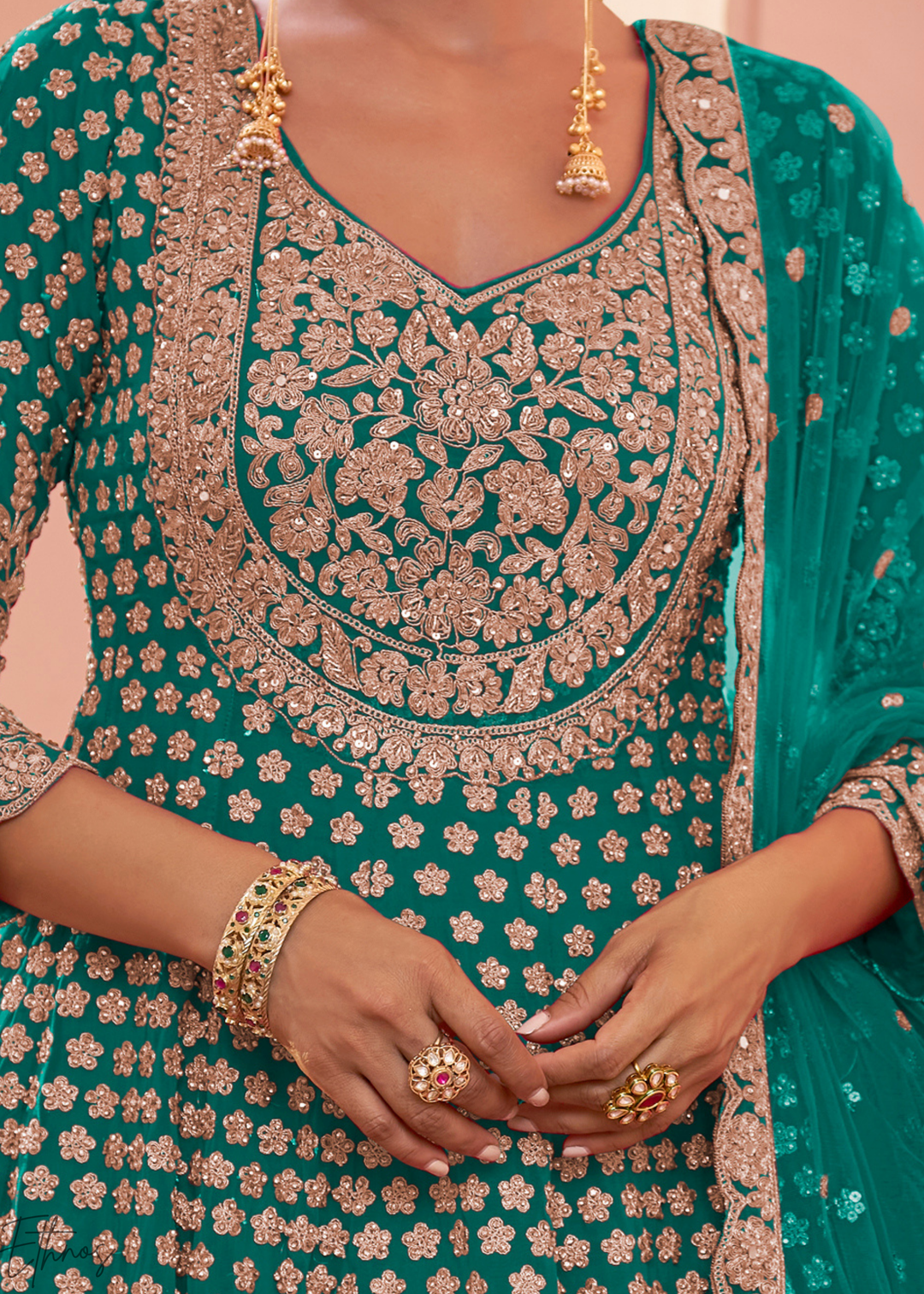Teal Green Georgette Anarkali Lehenga Suit