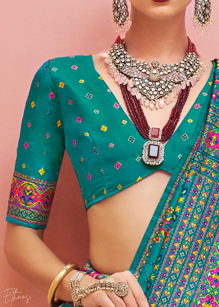 Teal Blue Kashmiri Silk Saree