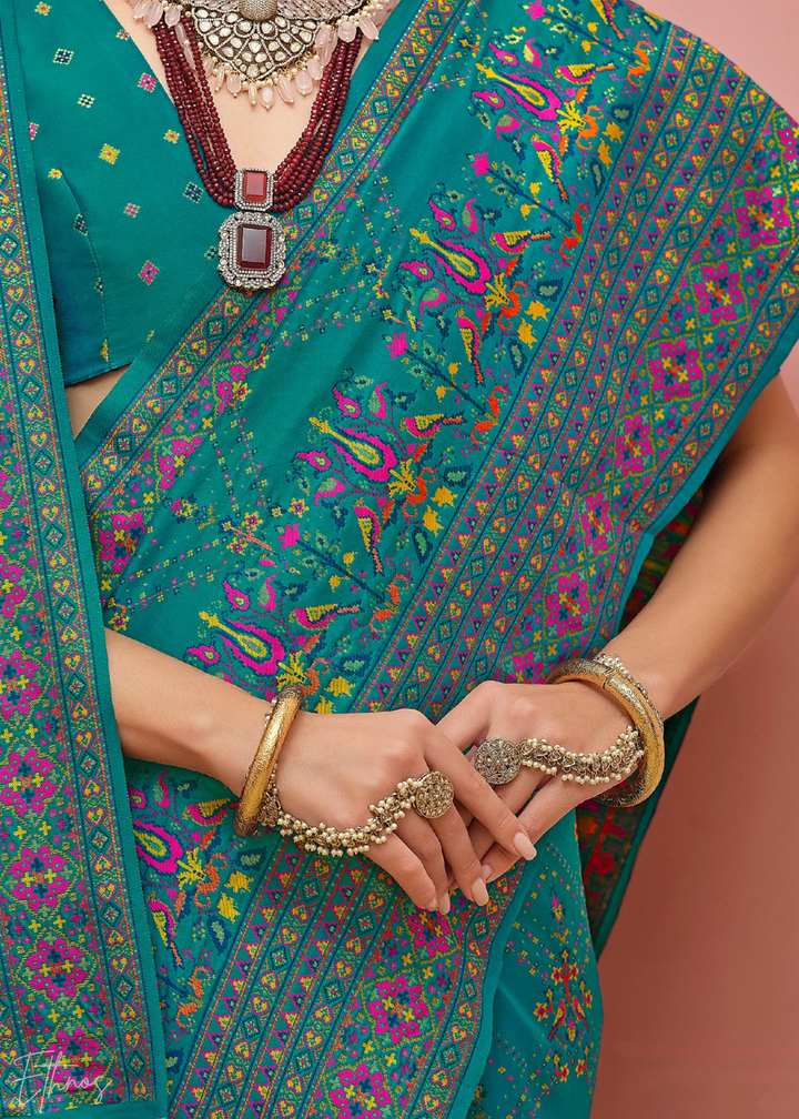 Teal Blue Kashmiri Silk Saree