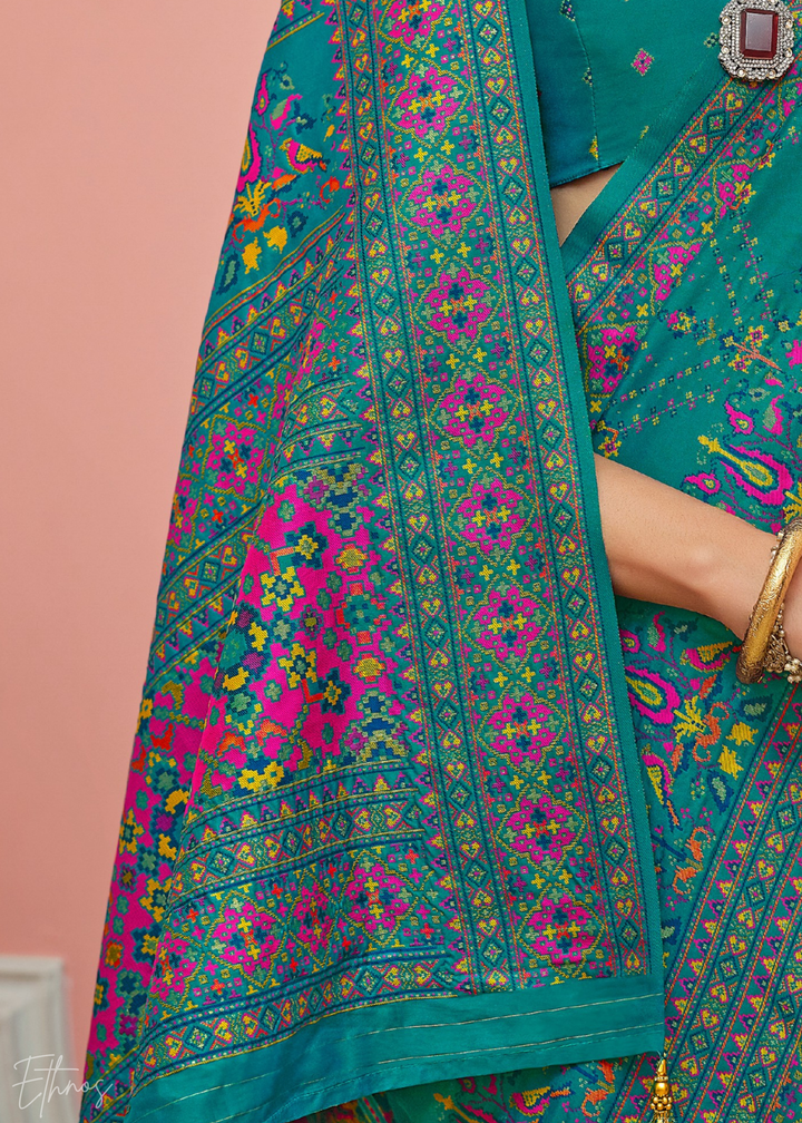 Teal Blue Kashmiri Silk Saree
