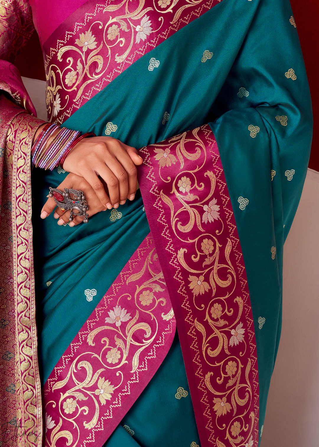 Teal Blue Paisley Border Satin Border Soft Silk Saree