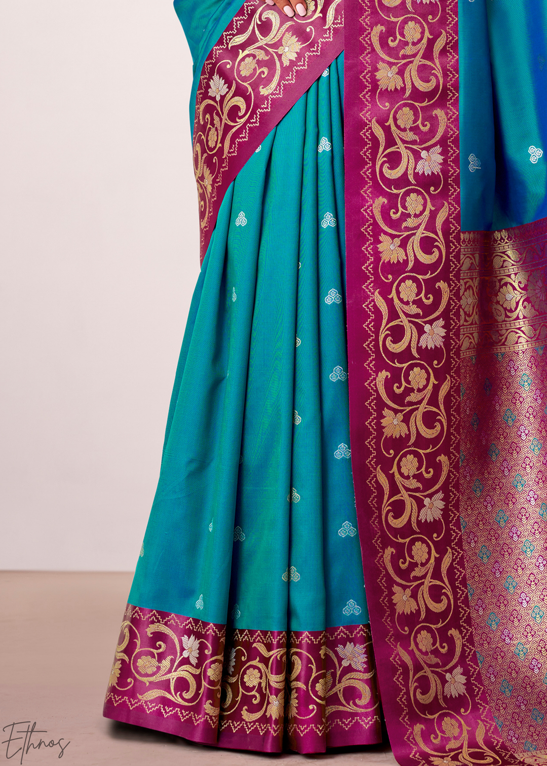 Soft Blue Paisley Border Satin Silk Saree