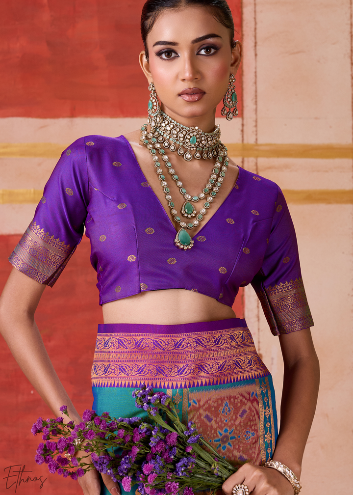 Teal Blue Pochampally Silk Saree