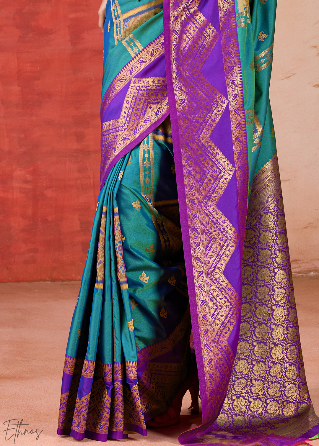 Teal Blue Pochampally Silk Saree
