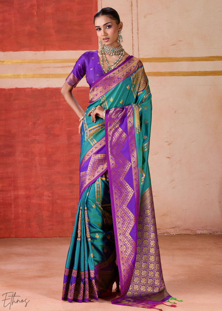 Teal Blue Pochampally Silk Saree