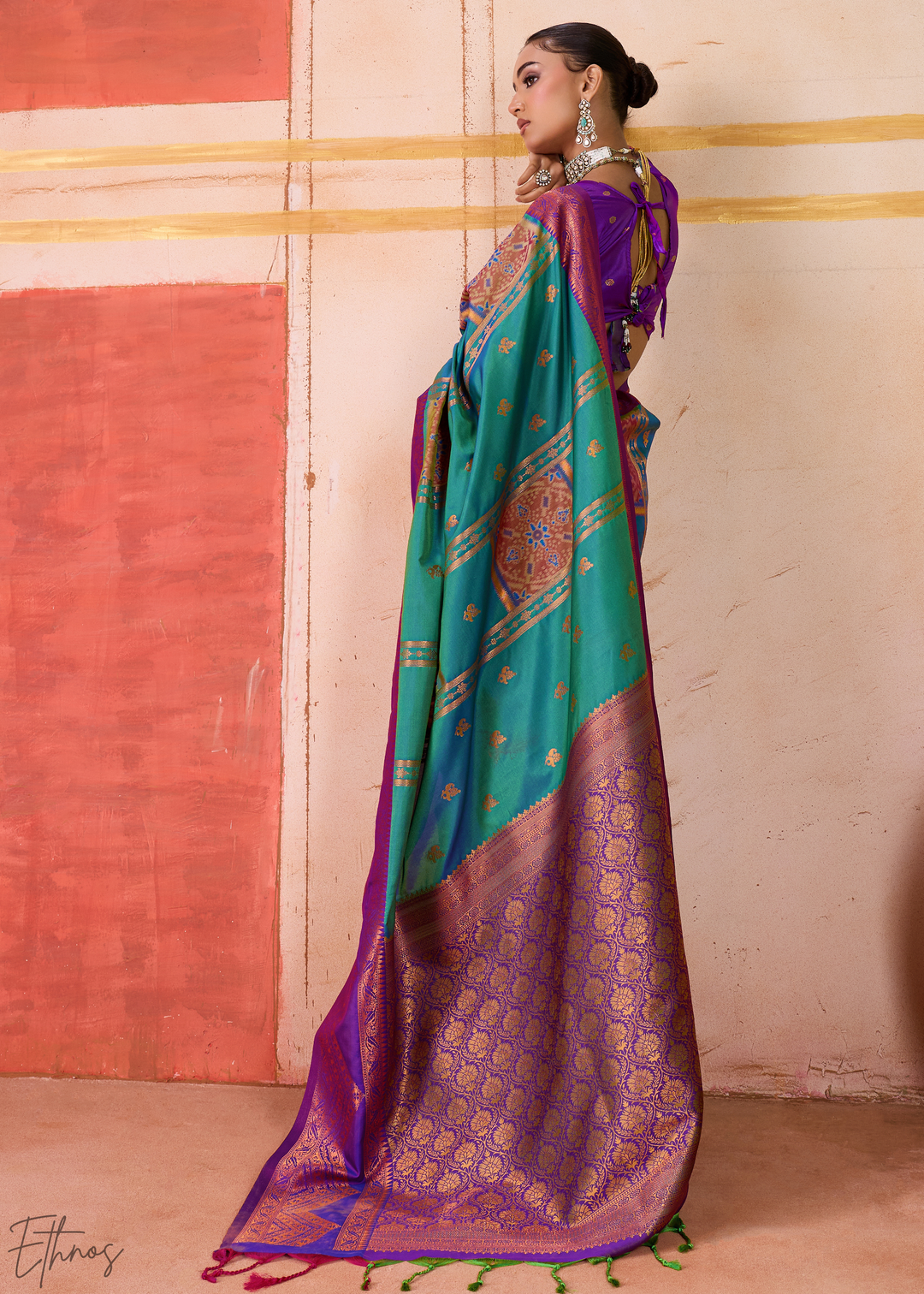 Teal Blue Pochampally Silk Saree