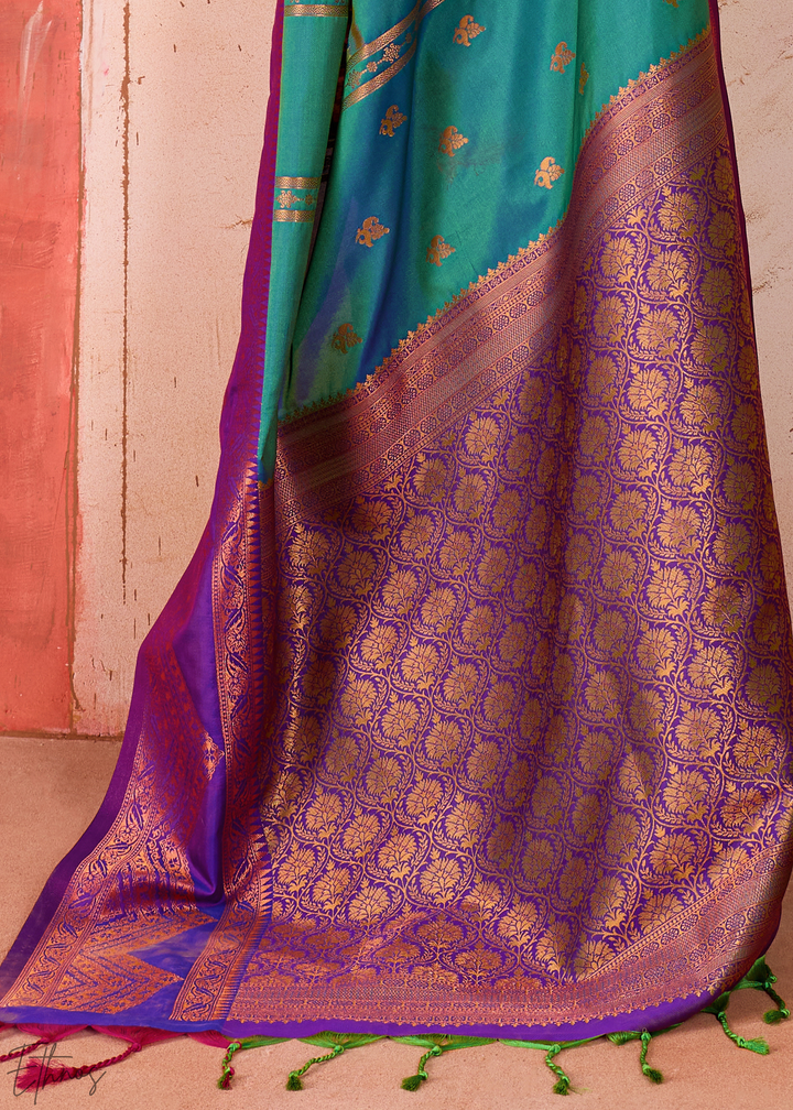 Teal Blue Pochampally Silk Saree