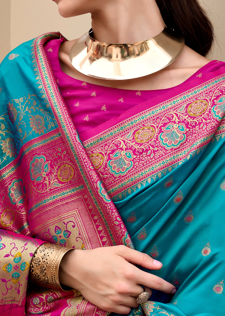 Teal Blue Banarasi Silk Saree