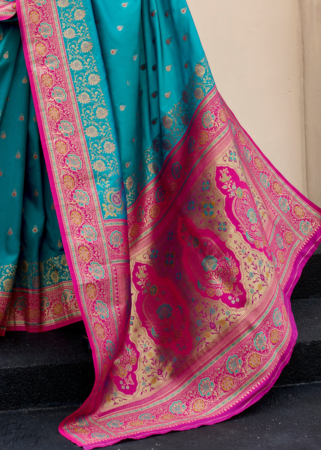 Teal Blue Banarasi Silk Saree