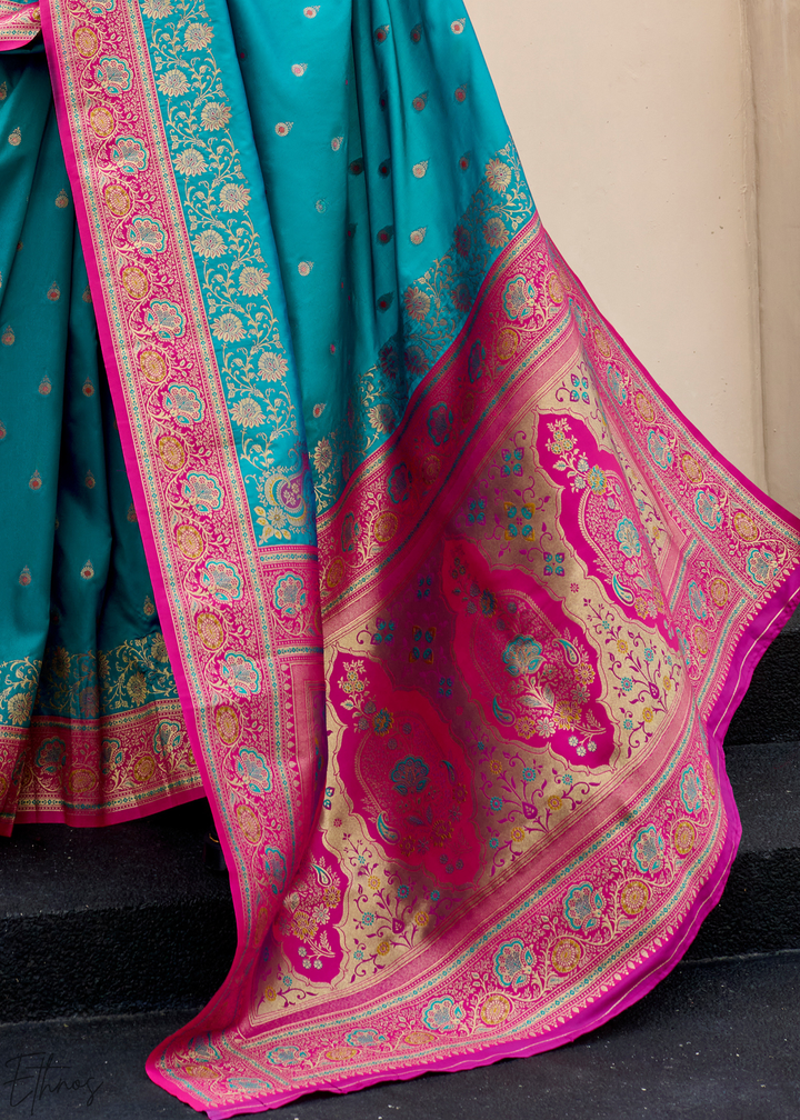 Teal Blue Banarasi Silk Saree