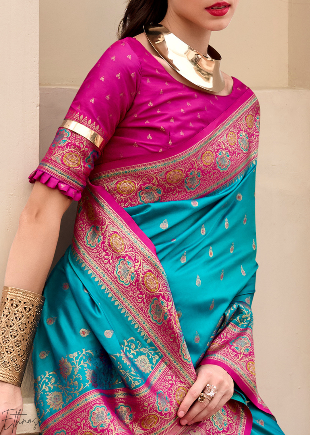 Teal Blue Banarasi Silk Saree