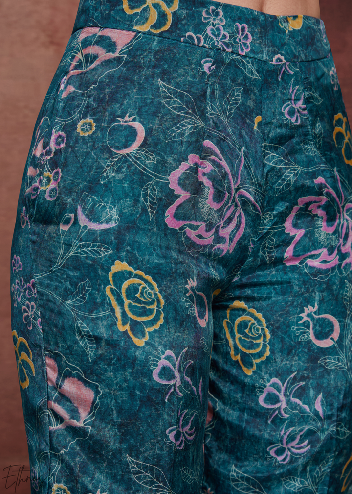 Teal Botanical Paisley One Shoulder Co-Ord Pant Set