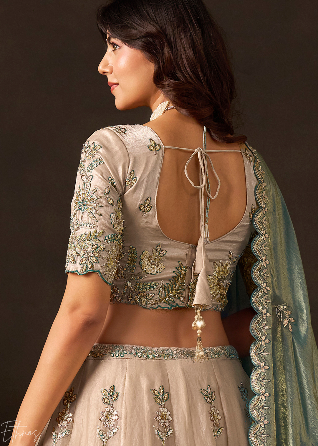 Teal Gilded Meadow Silk Lehenga Choli