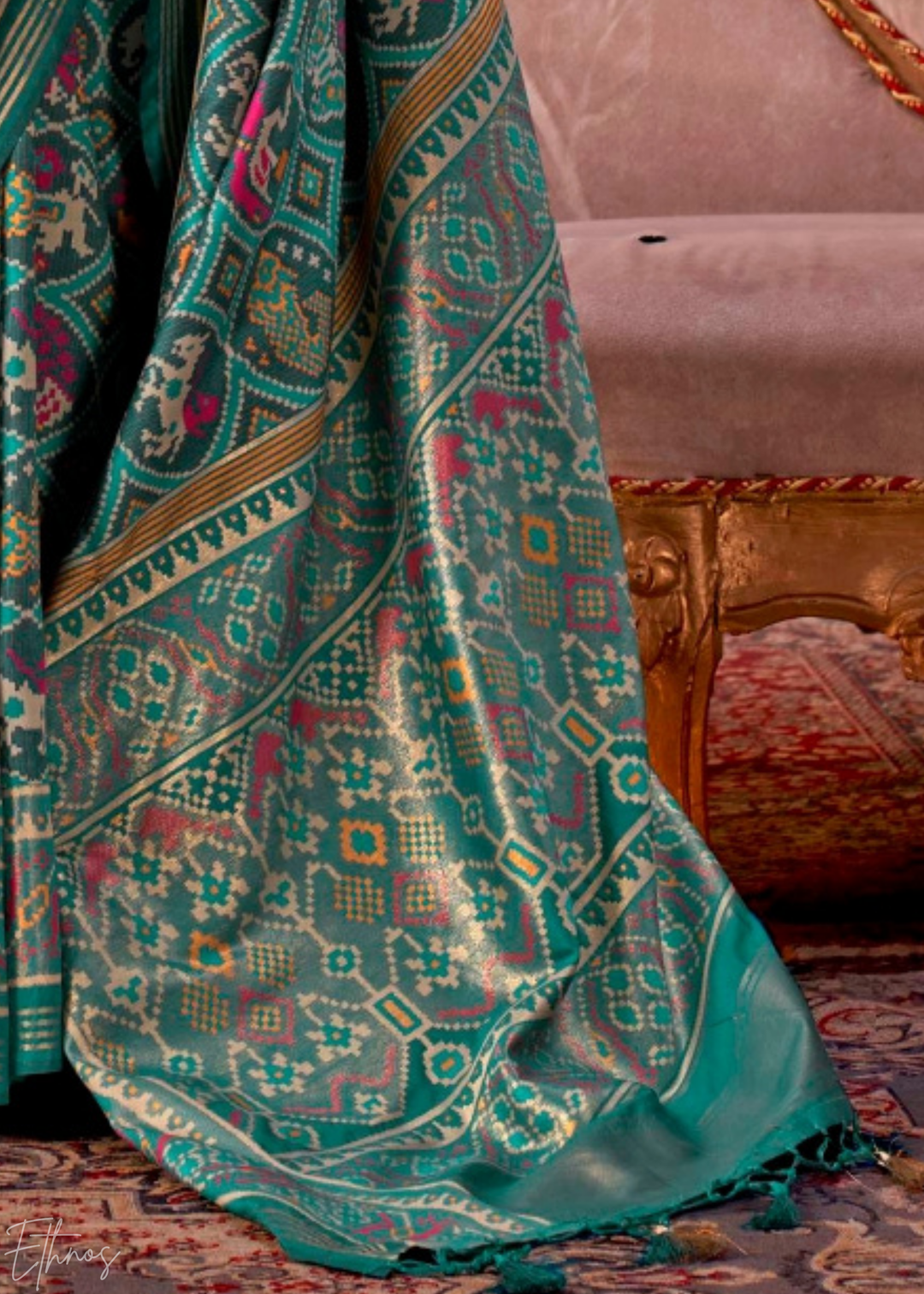 Teal Green Ashwa Patola Silk Saree
