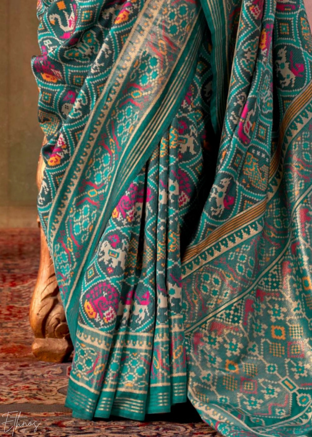 Teal Green Ashwa Patola Silk Saree