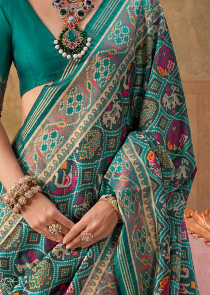 Teal Green Ashwa Patola Silk Saree