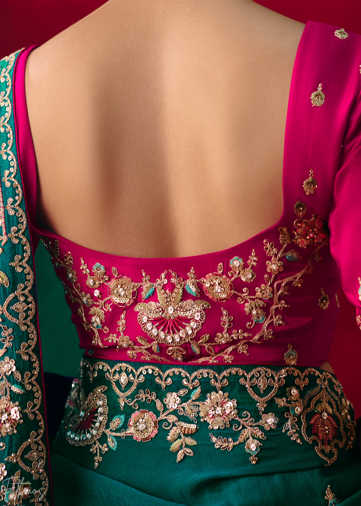 Teal blue Floral Sequin Embroidered Organza Tissue Saree