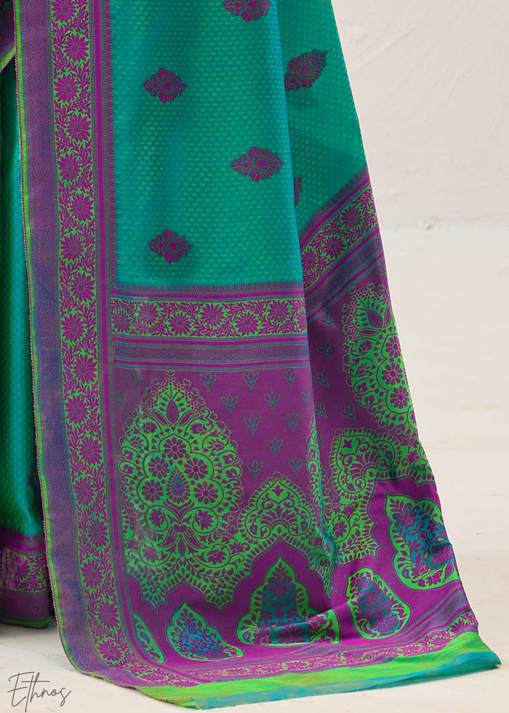 Teal Green Jacquard Kanjivaram Silk Saree