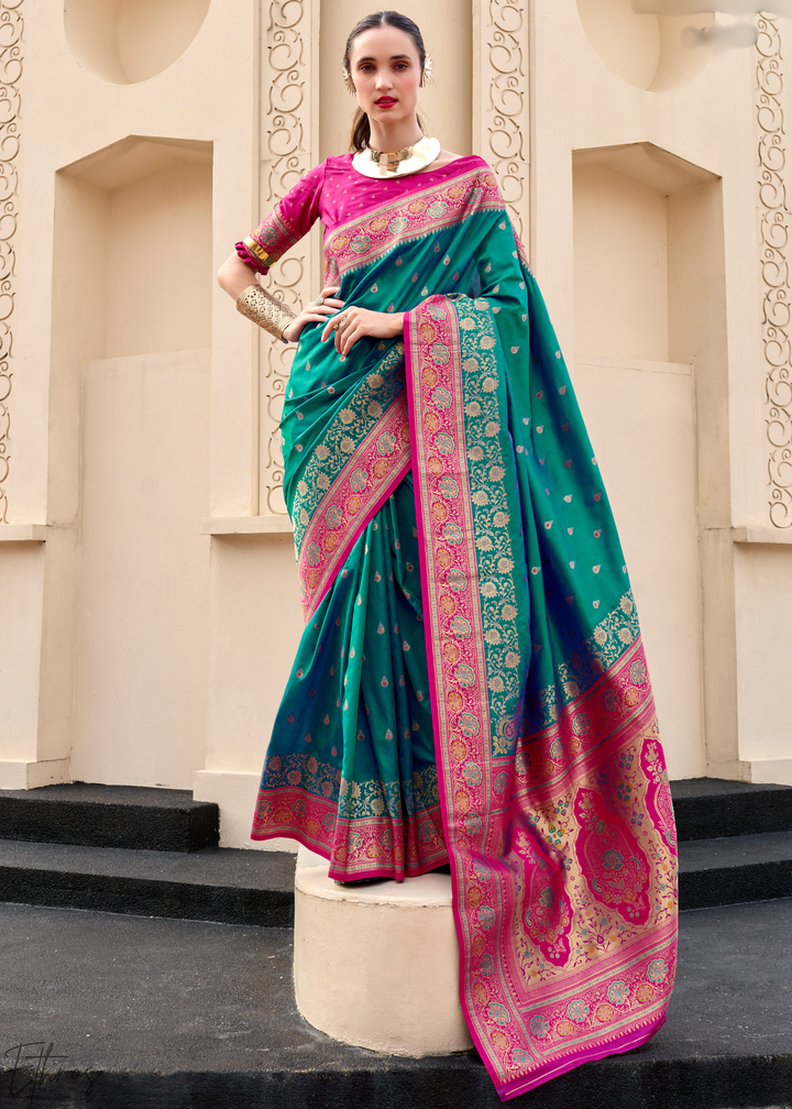 Teal Green Banarasi Silk Saree