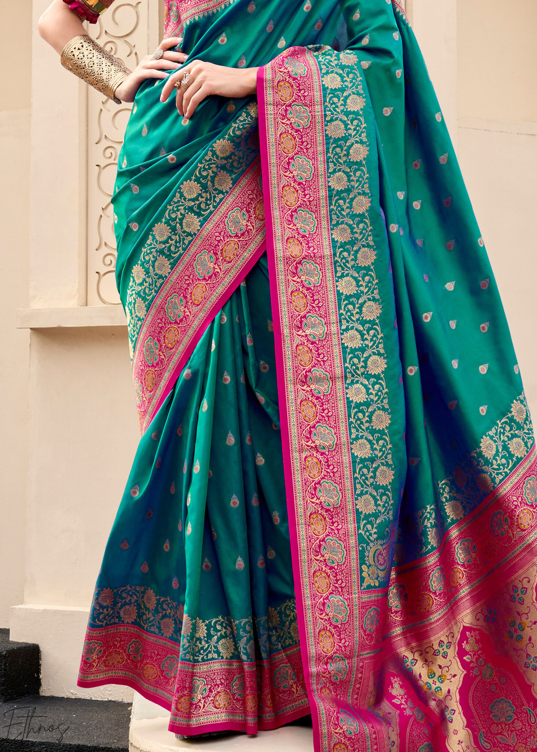 Teal Green Banarasi Silk Saree