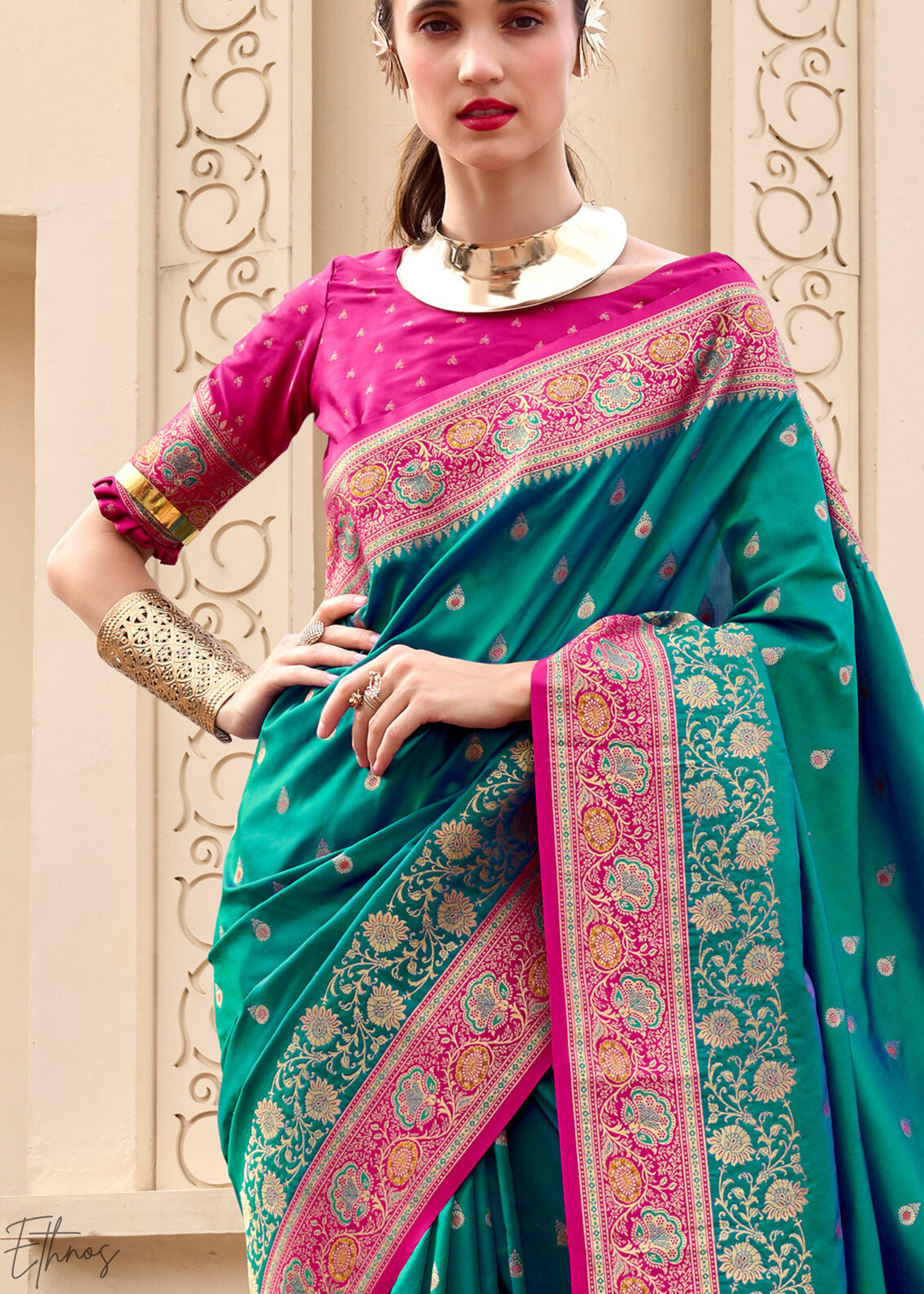 Teal Green Banarasi Silk Saree