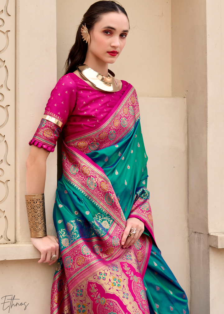 Teal Green Banarasi Silk Saree