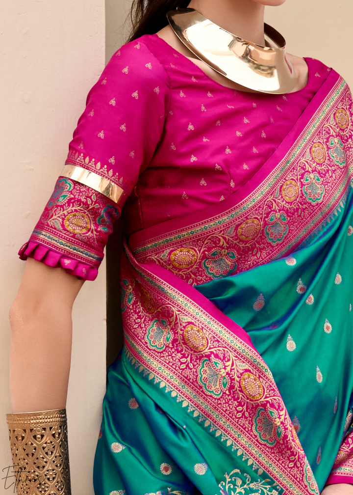 Teal Green Banarasi Silk Saree