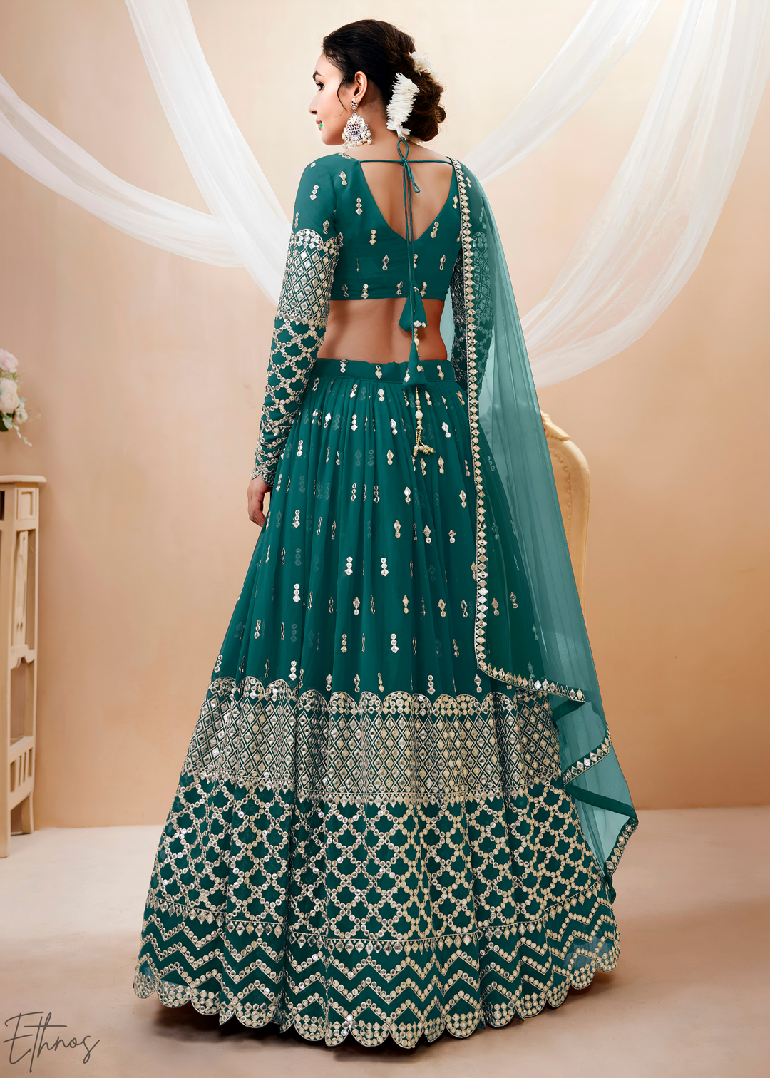 Teal Sequins Georgette Lehenga
