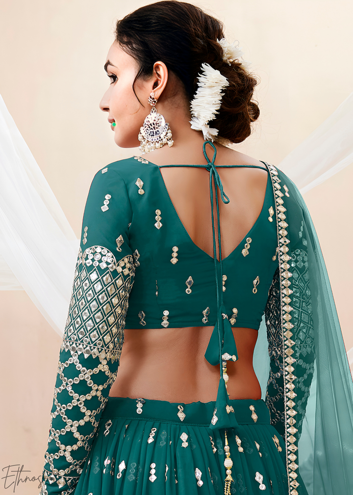 Teal Sequins Georgette Lehenga