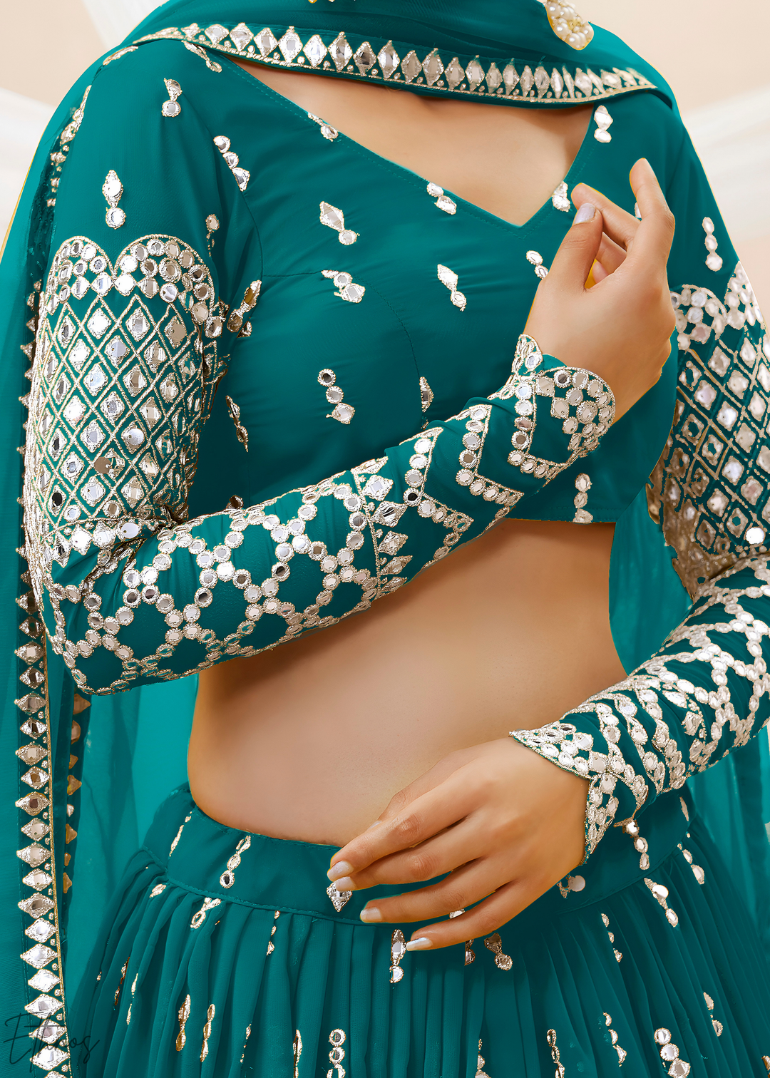 Teal Sequins Georgette Lehenga