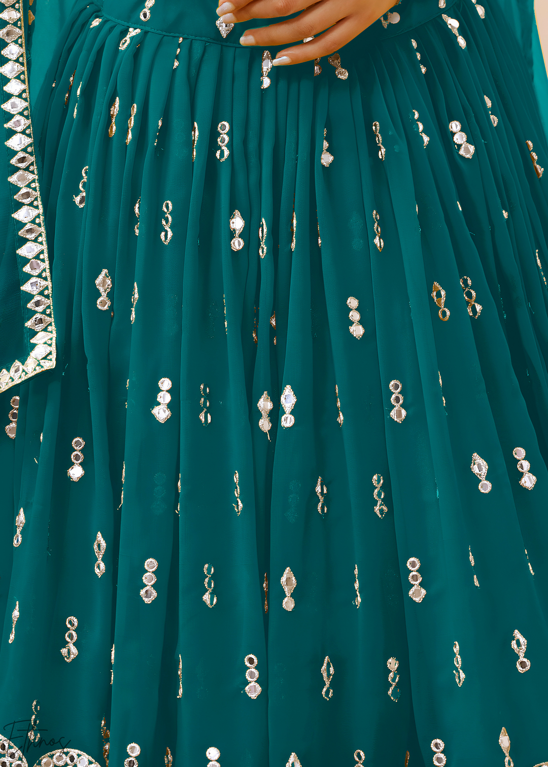 Teal Sequins Georgette Lehenga