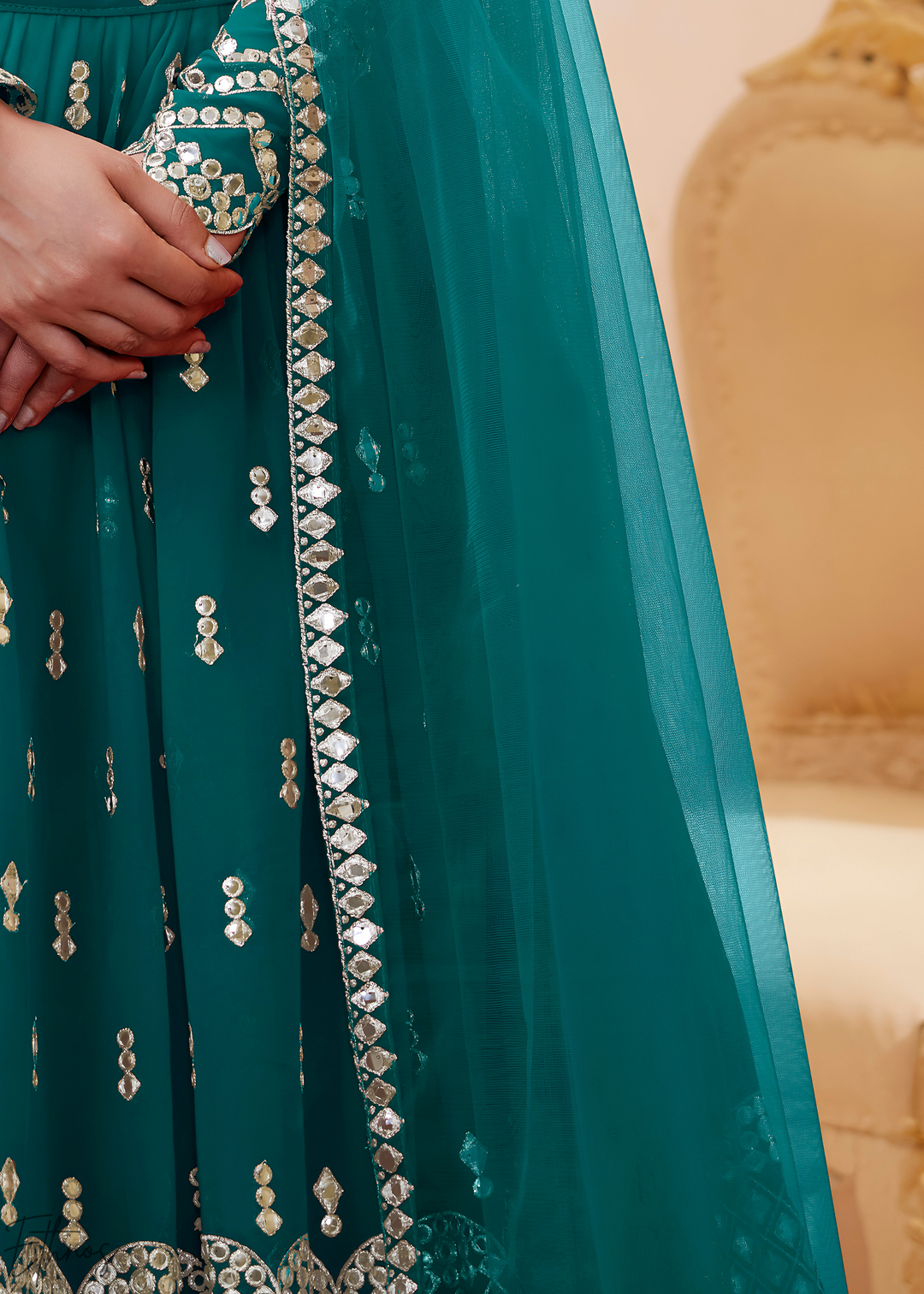Teal Sequins Georgette Lehenga