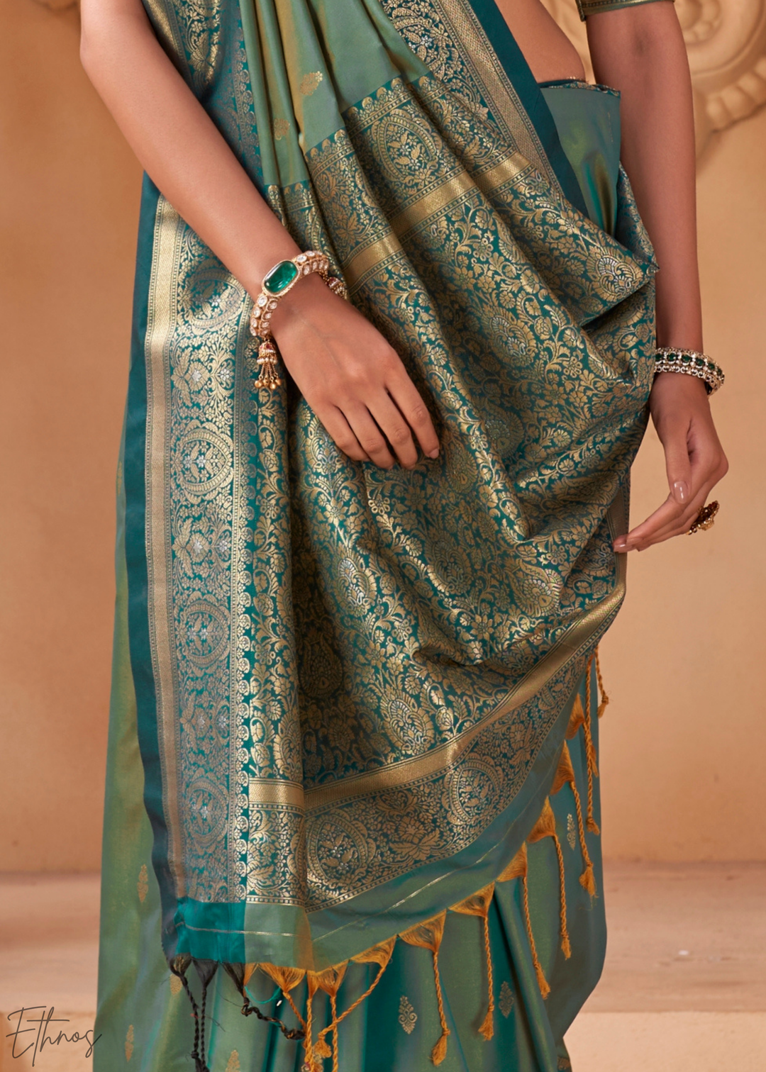 Teal Green Traditional Zari Woven Silk Saree