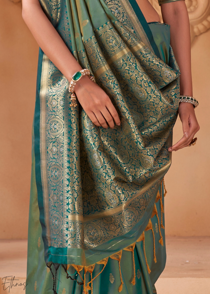 Teal Green Traditional Zari Woven Silk Saree