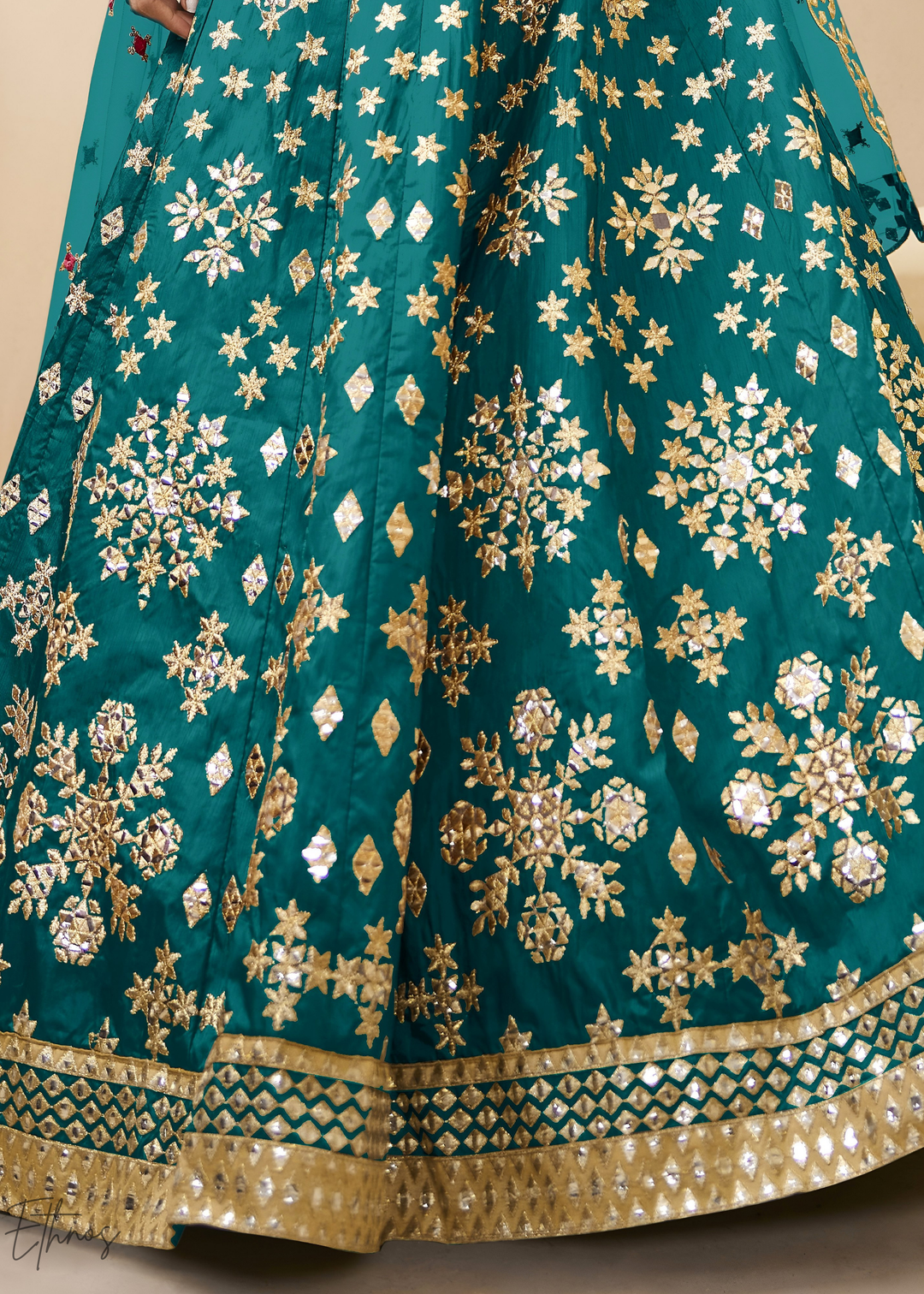 Teal Green Zari Embroidered Silk Lehenga