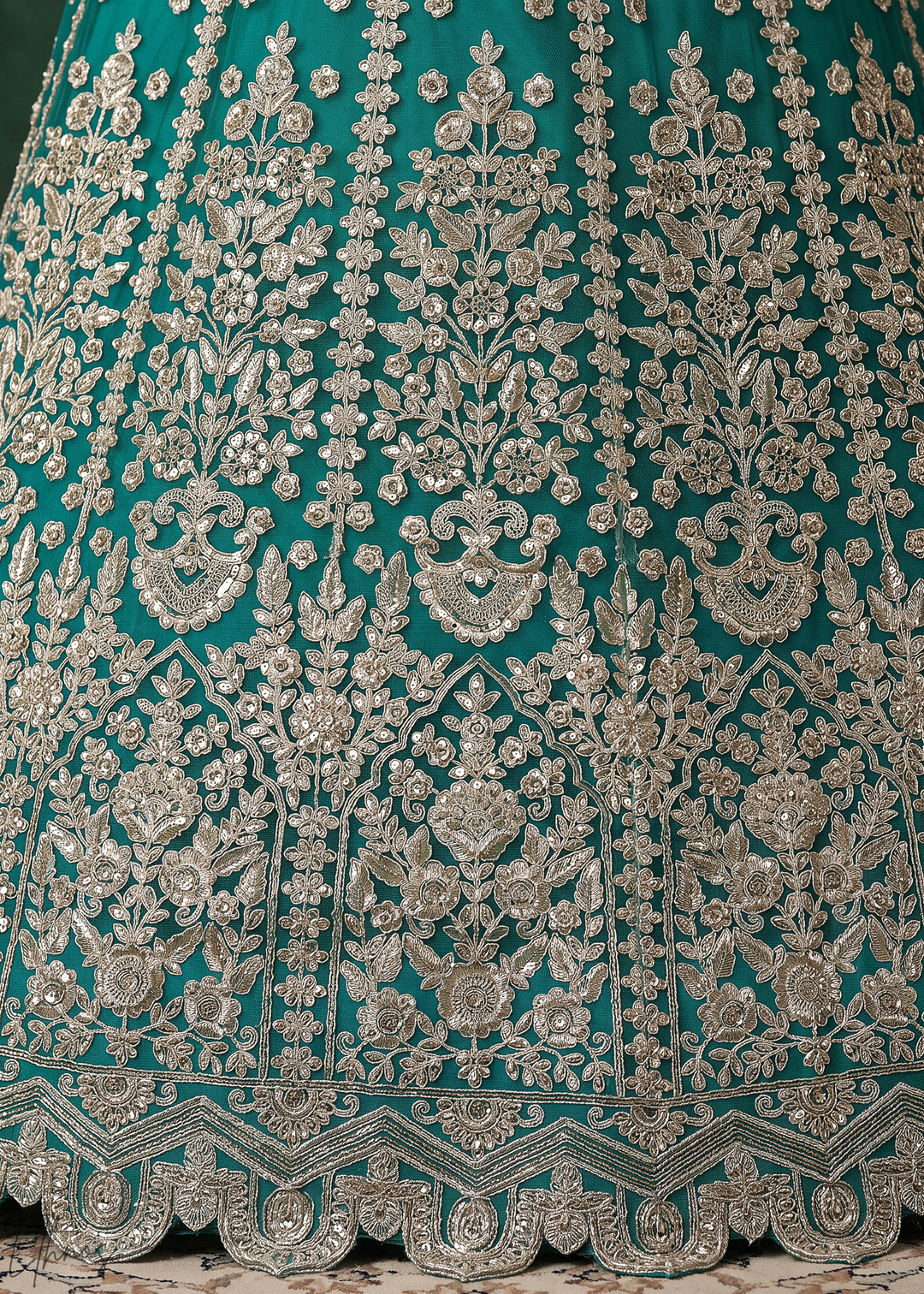 Teal Heavy Floral Embroidered Net Lehenga