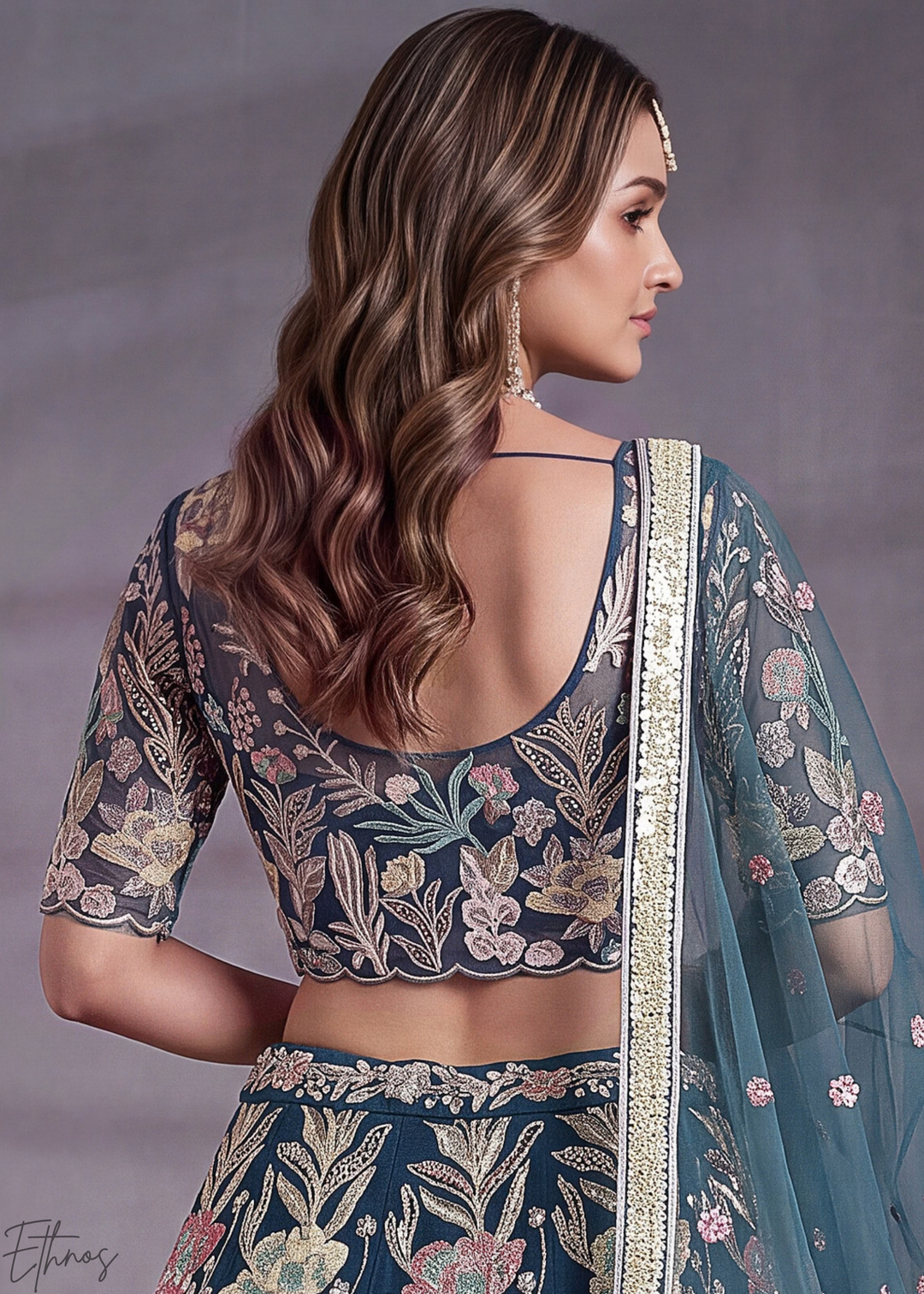 Teal Radiant Blossom Soft Net Lehenga Choli