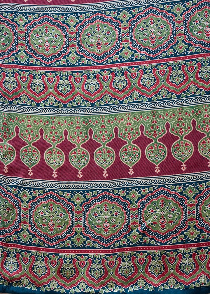 Teal Tourmaline Modal Silk Ajrakh Border Saree