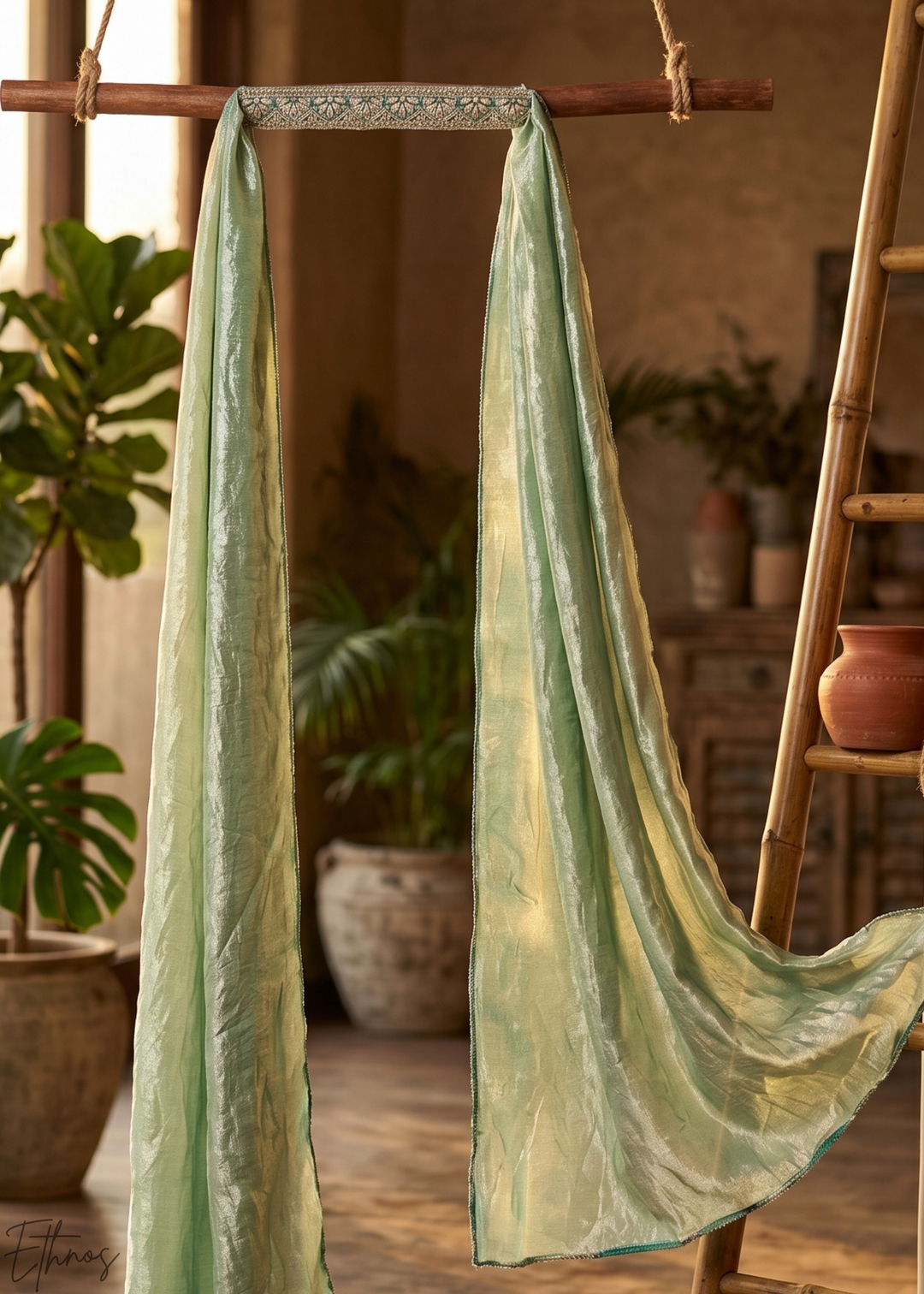 Teal Blue Embroidered Silk Palazzo Suit