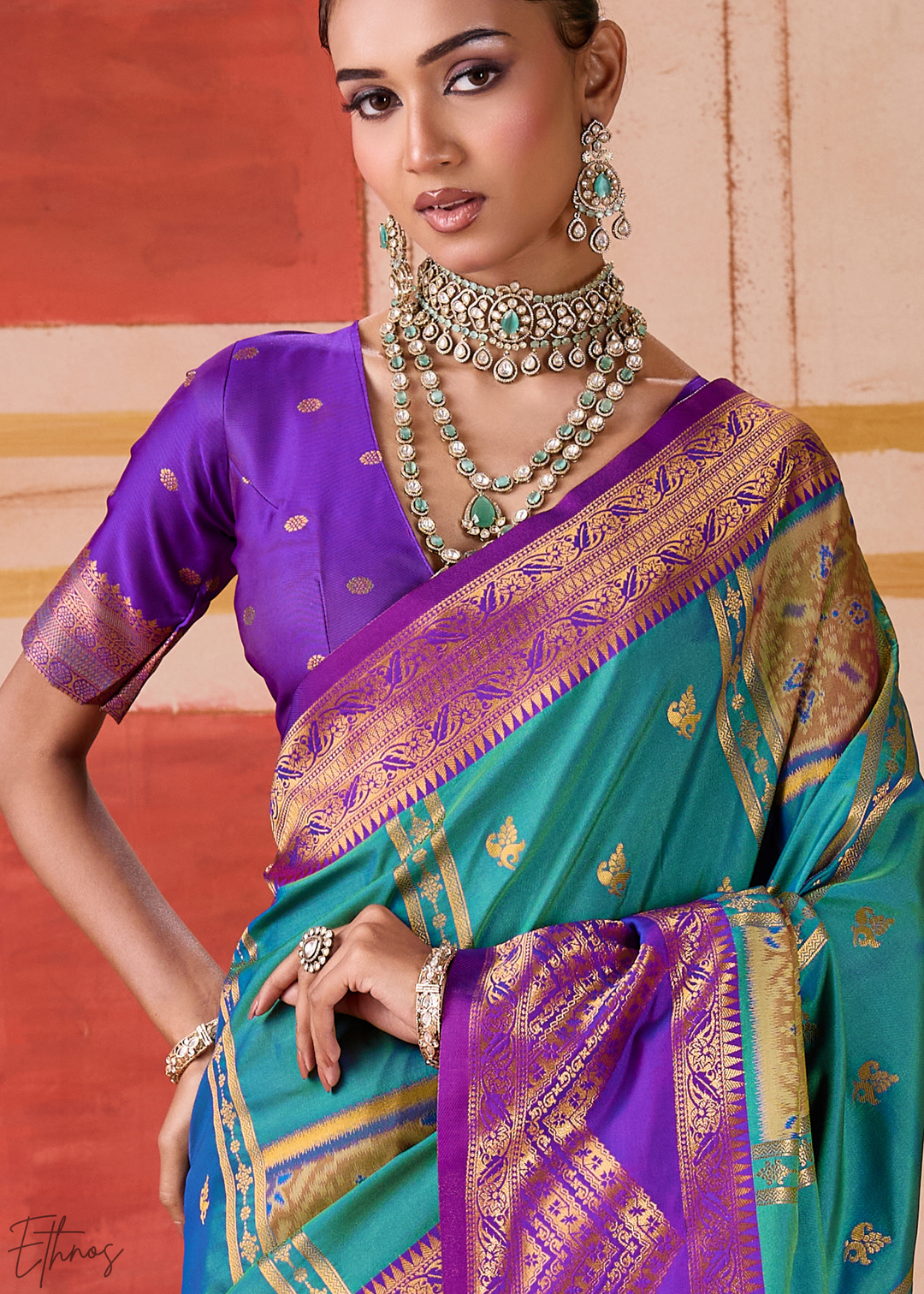 Teal Blue Pochampally Silk Saree